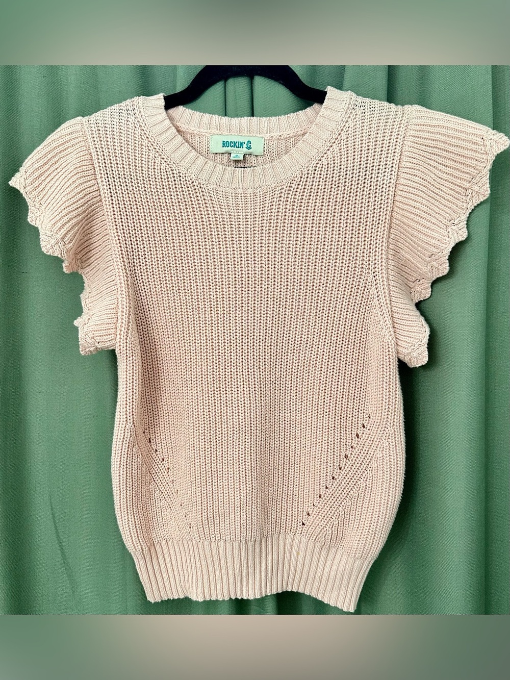 Rockin C Blush Pink Flutter Sleeve Knit Sweater